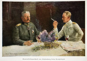 William, Tysklands kronprins och generalfältmarskalk Von Hindenburg på Kronprinzen, pub. 1917
